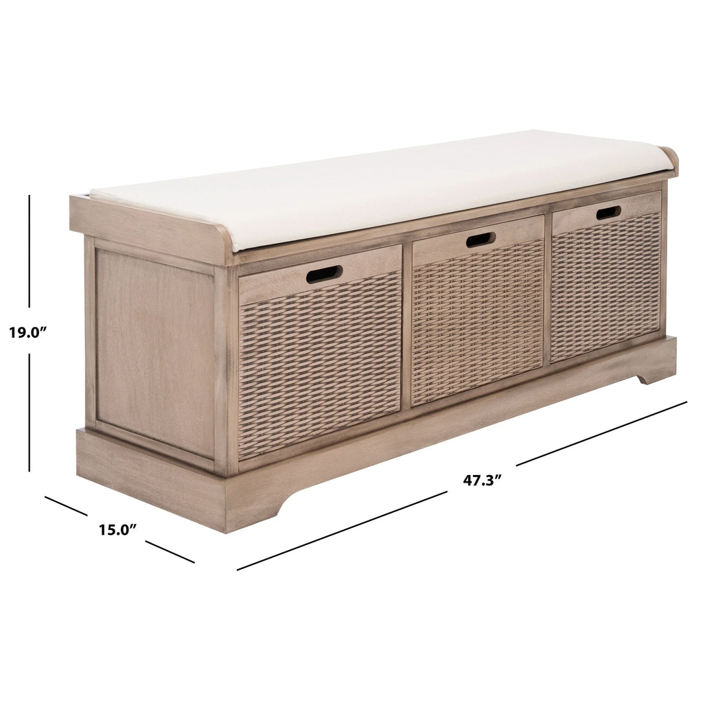 Banco de almacenamiento SAFAVIEH Fiorello con 3 cajones y cojín - 47.3 W x 15 L x 19 H - 47Wx15Dx19H