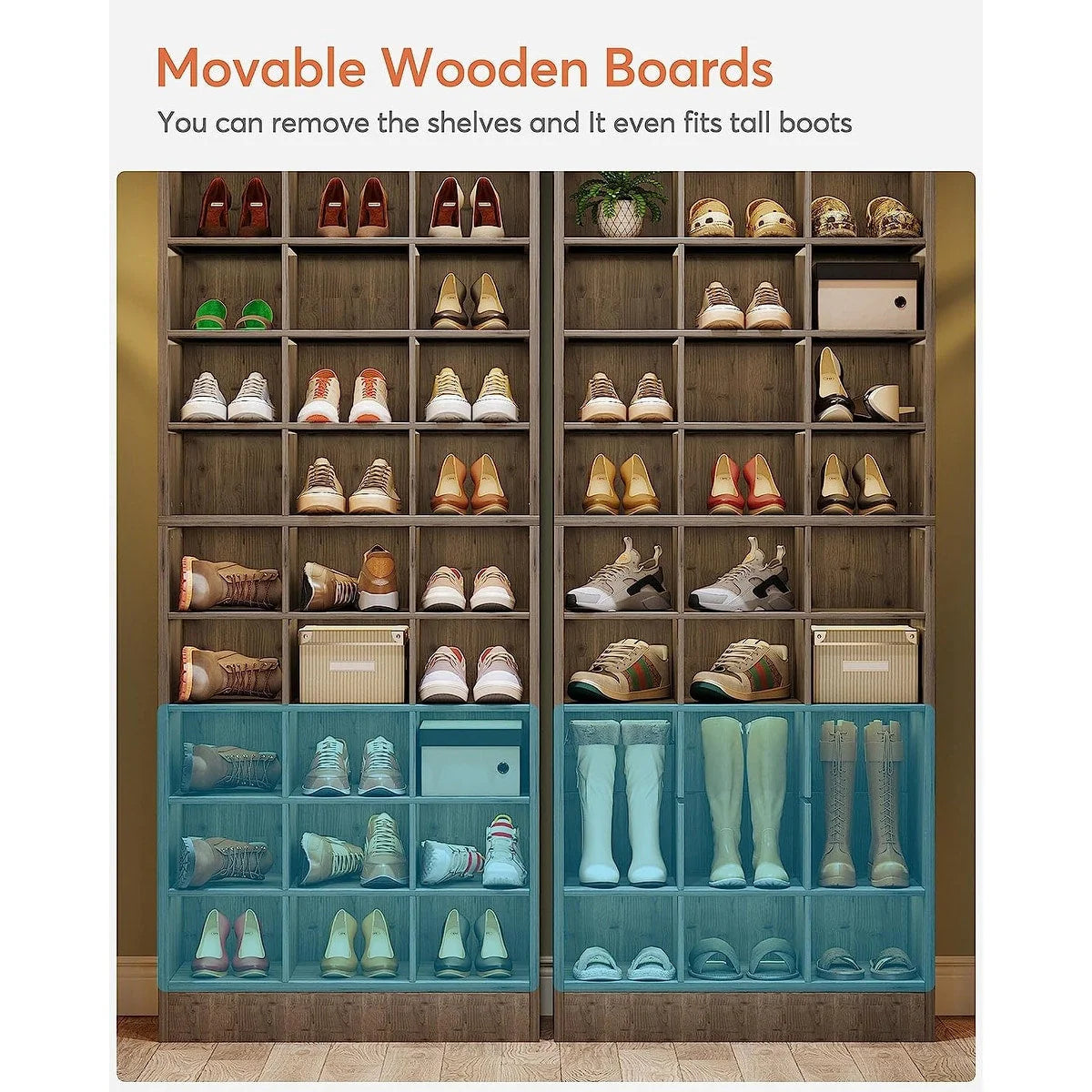 Hoge schoenenkast voor 30 paar schoenen, 10 etages, wit houten schoenenrek voor kledingkast en hal - 10 etages