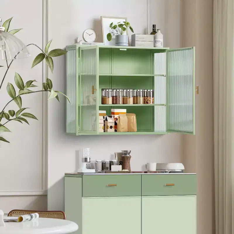 Okak Modern 2-door Wall Cabinet with Featuring 3-tier Storage Glass Doors for Entryway/Dining Room/Living Room/Kitchen