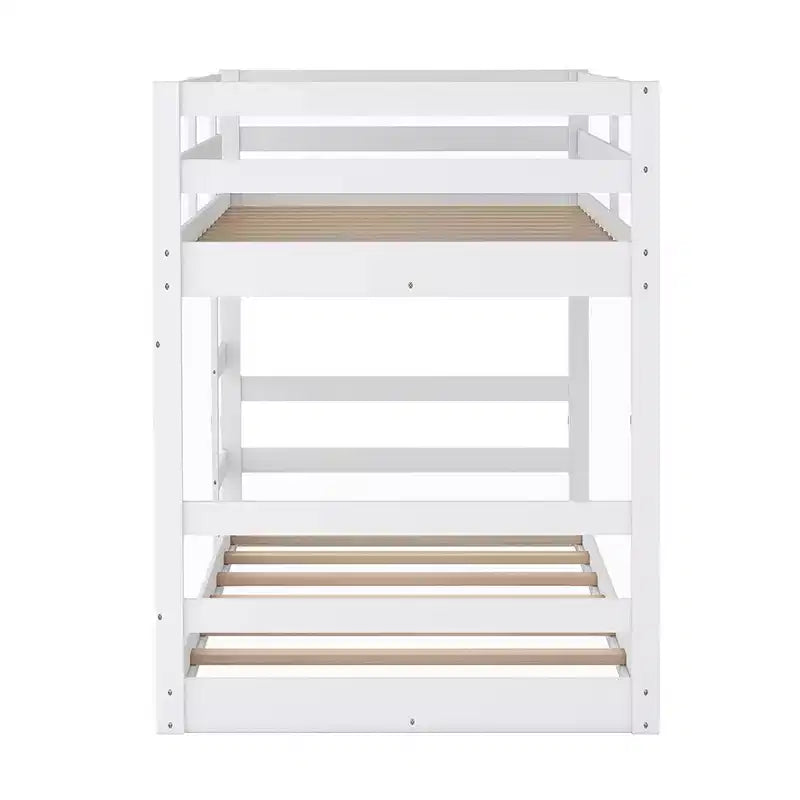 Low Bunk Bed , Wooden Floor Bunk Bed with Ladder, Bunk Bed with Full Guardrails