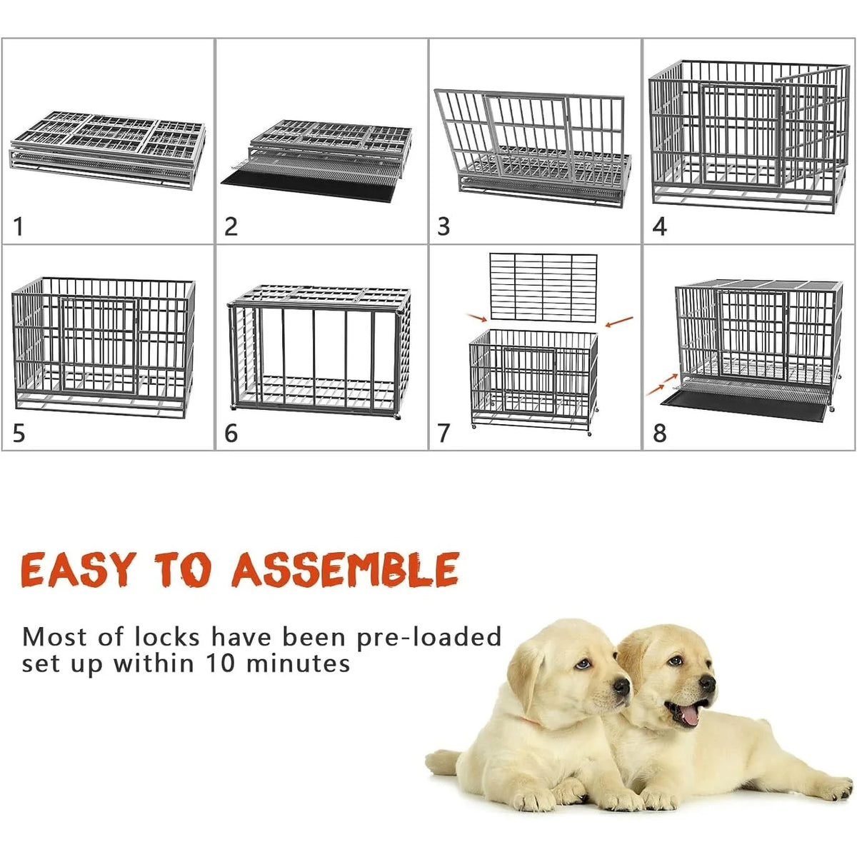 Cage pour chien BOSSIN robuste et indestructible de 48/38 po, chenil anti-fugue avec roulettes verrouillables