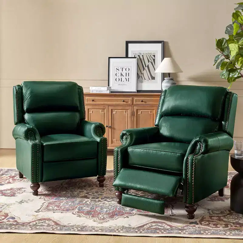 Set aus 2 modernen Elisabete-Sesseln mit hoher Rückenlehne aus echtem Leder und Vintage-Nagelkopfbesatz für Wohnzimmer und Schlafzimmer| ART OF LIVING DESIGNS