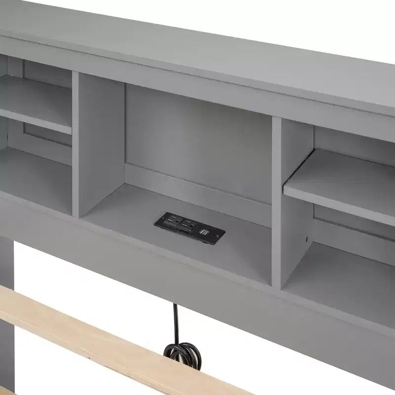 Platformbed met onderschuifbed en laden, opbergplatformbed met USB, houten platformbed met boekenkast