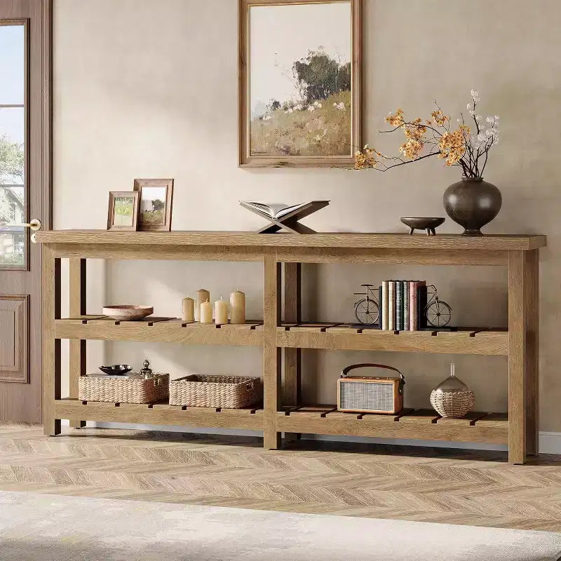 Tribesigns 70.86 Extra Long Console Table, Farmhouse 3-Tier Entryway Table, Wood Sofa Table Behind Couch for Living Room, Hallway, Foyer