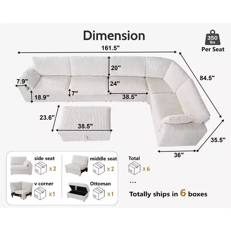 Canapé sectionnel modulaire en velours côtelé Dyonery avec housses lavables