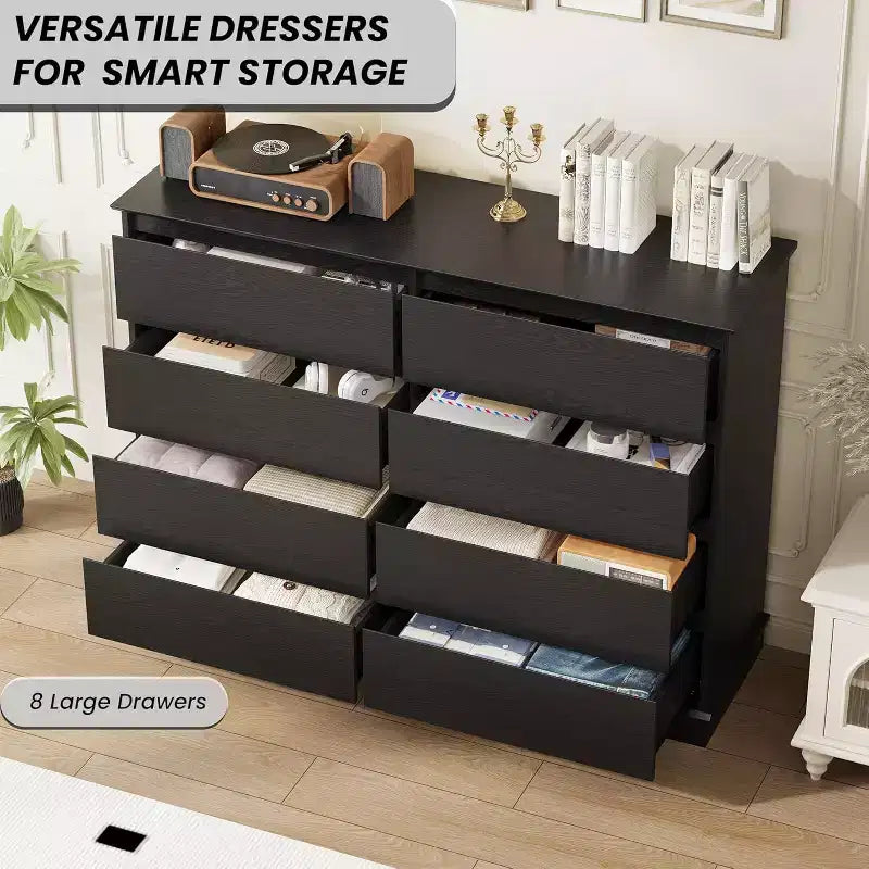 8-Schubladen-Aufbewahrungsschrank, Kommode mit tiefen Schubladen, großer breiter Oberteil-Schrank für Wohnzimmer, Flur, Kinderzimmer