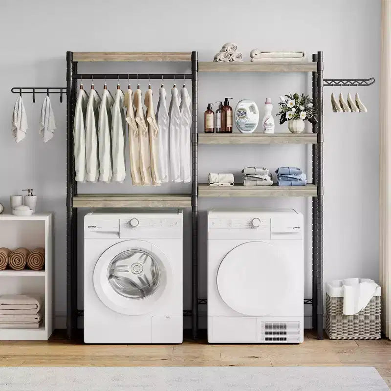 Plank boven de wasmachine, droogkastopbergplank met 5 niveaus en verstelbare hoogte, badkamerplank, ruimtebesparende opbergruimte voor badkamer en wasruimte