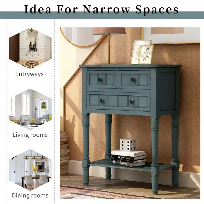 23.7in Narrow Console Table with 3 Drawers and Shelf, Sofa Table for Small Space Entryway or Living Room