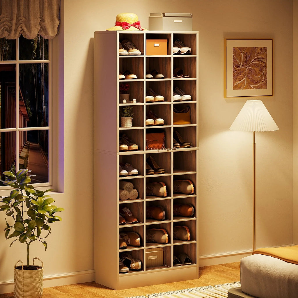 Hoge schoenenkast voor 30 paar schoenen, 10 etages, wit houten schoenenrek voor kledingkast en hal - 10 etages