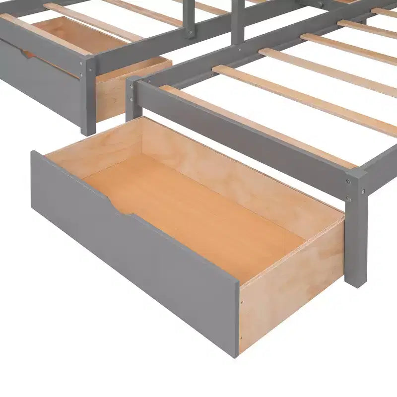 Whisen Full Over Twin & Twin Bunk Bed, Wood Triple Bunk Bed with Drawers and Guardrails