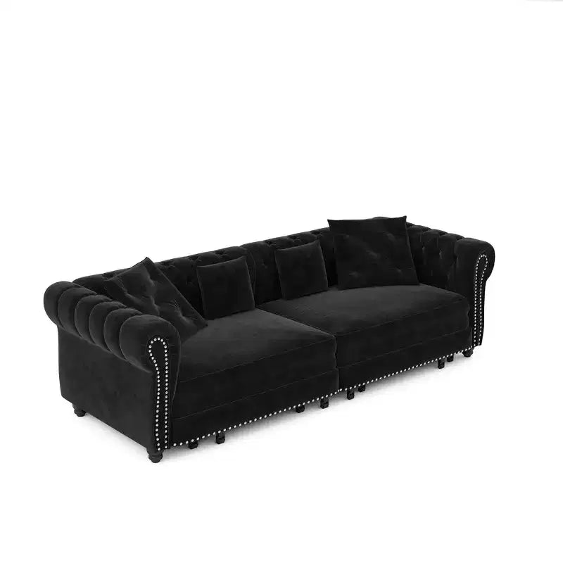 Whisen Samt-Schlafsofa in King-Size mit Ausziehfunktion und 3-in-1-Funktion, wandelbares Schlafsofa mit beweglichem Hocker und Steppdesign