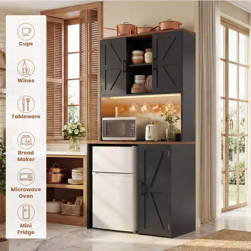 Mobile dispensa da cucina Besiost con spazio per mini frigorifero, mobile bar per caffè con ripiano contenitore