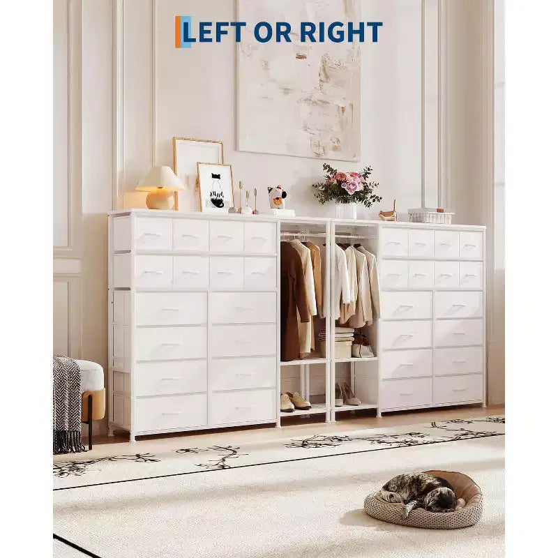 Dresser with 16 Drawers & Hanging Rod & Shelves, Fabric Storage Organizer for Bedroom, Closet, or Entryway