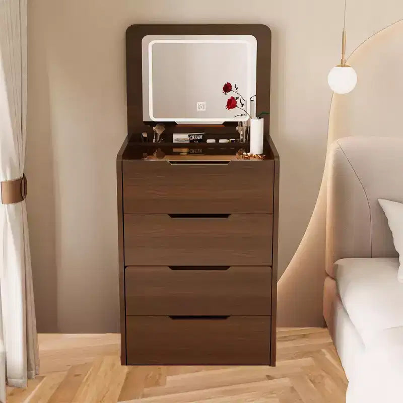 Okak 3-in-1-kaptafel met opklapbare spiegel, compacte kaptafel met zichtbaar glazen blad en gewatteerde kruk, kaptafelbureau voor de slaapkamer