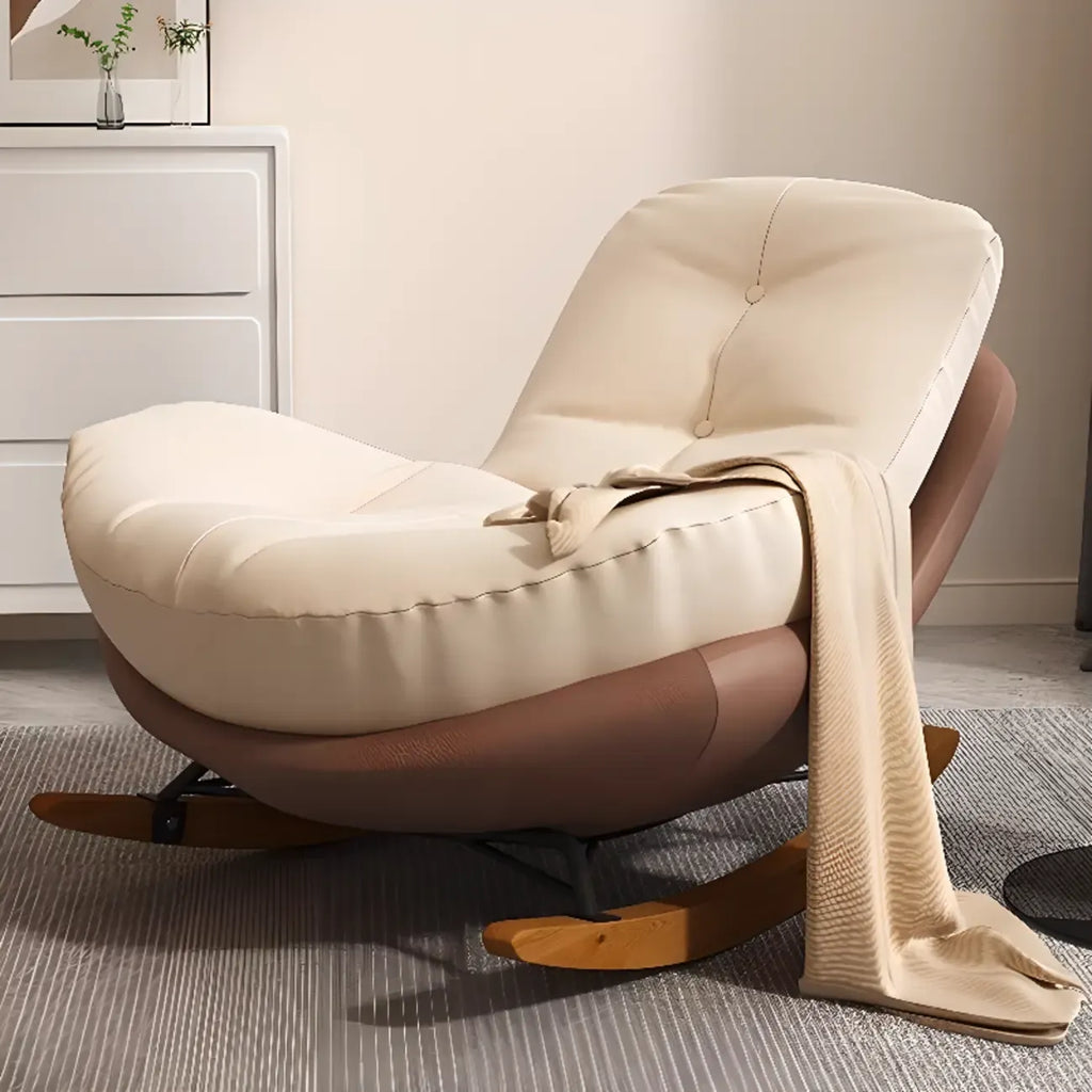 Sedia a dondolo imbottita in stile scandinavo con pouf opzionale