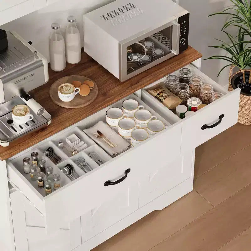 71 Kitchen Pantry Cabinet with Charging Station, Large Countertop, Microwave Stand & 2 Drawers,Hutch Storage for Dining & Living Room