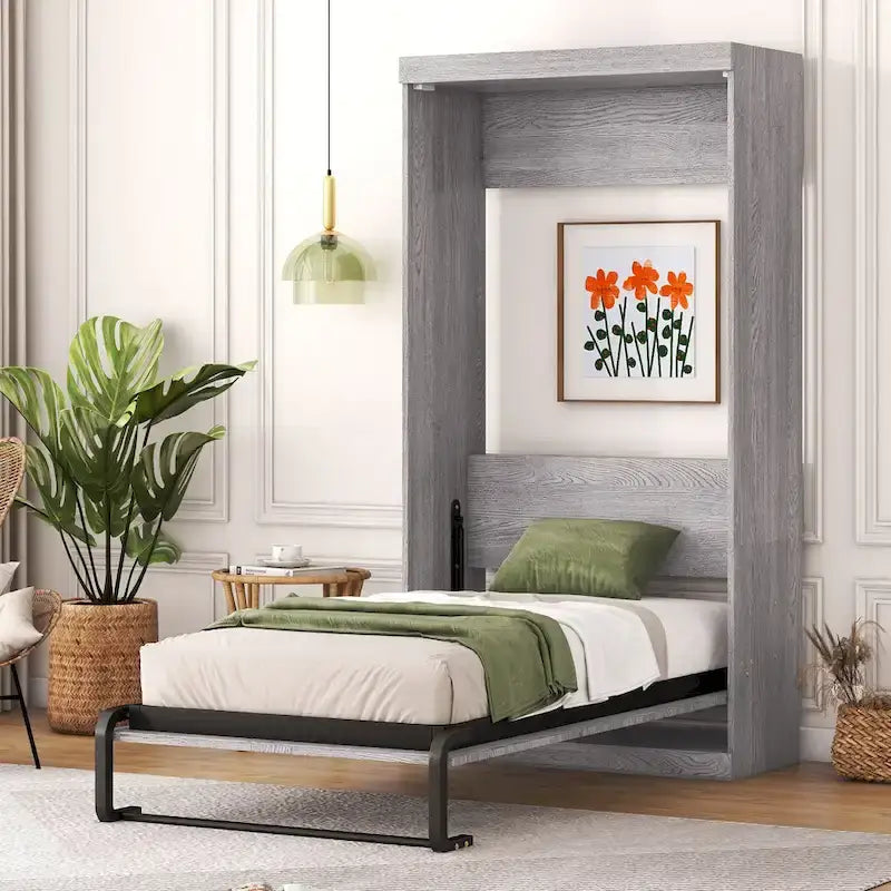 Twin Size Murphy Bed, can be Folded into a Cabinet, Gray