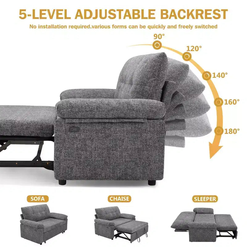 Dyonery 3-in-1 Convertible Sofa Bed, Pull Out Sleeper Sofa with Adjustable Backrest