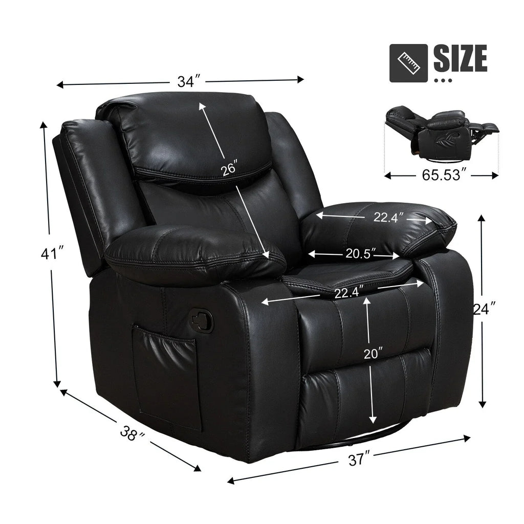 Fauteuil inclinable de massage et chauffant en cuir durable à assise large
