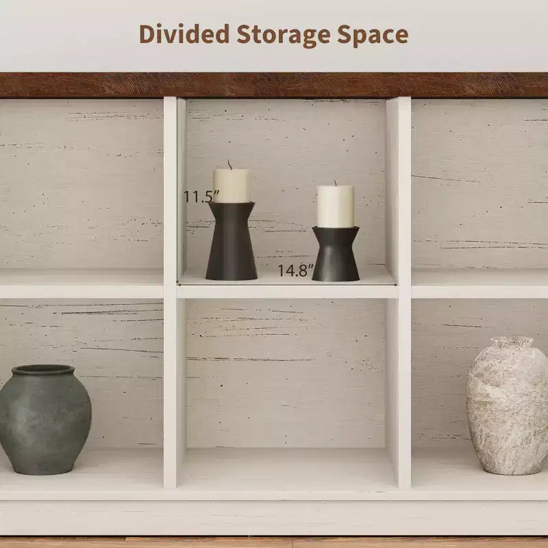 8 Cube Storage Organizer Bookshelf, Farmhouse Horizontal Bookcase, 62 Inch Wood Storage Bookcase for Entryway, Long Low Bookshelves for Living Room