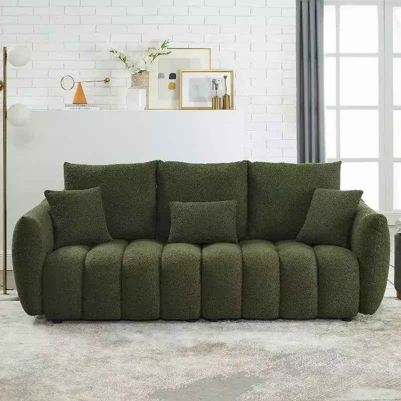 GDFStudio Alanna 79,5 modernes 3-Sitzer-Sofa mit Teddy-Stoffbezug und Kissen