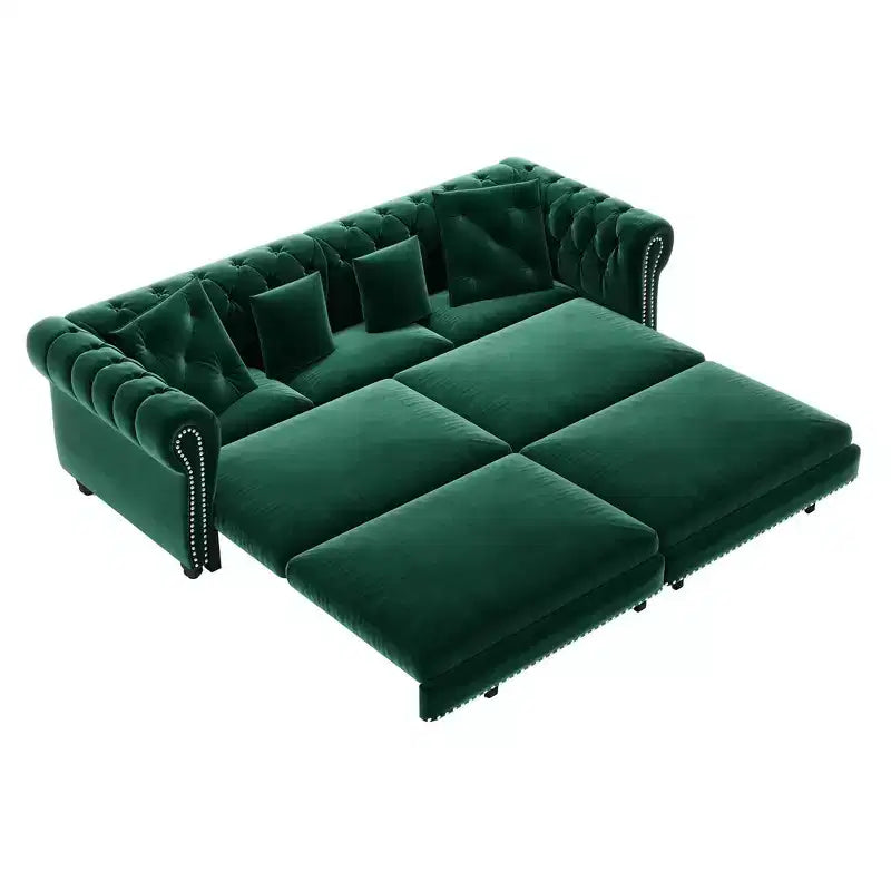 Whisen Samt-Schlafsofa in King-Size mit Ausziehfunktion und 3-in-1-Funktion, wandelbares Schlafsofa mit beweglichem Hocker und Steppdesign