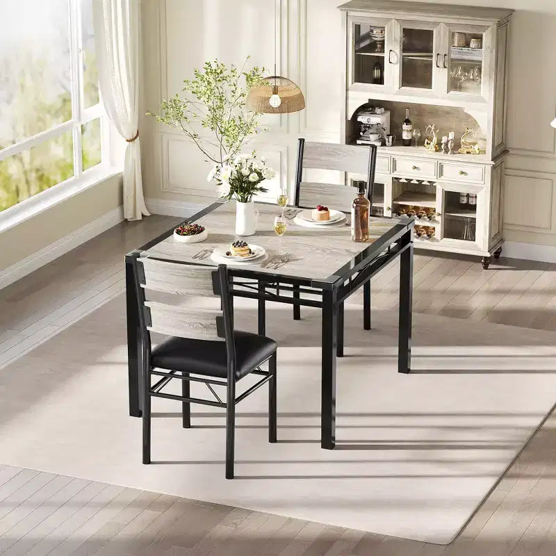 Eettafelset voor 4 personen met 4 gestoffeerde stoelen, houten keukeneettafelset van 5 delen met hoekbescherming voor keuken, appartement en kleine ruimtes