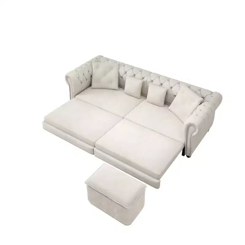 Whisen Samt-Schlafsofa in King-Size mit Ausziehfunktion und 3-in-1-Funktion, wandelbares Schlafsofa mit beweglichem Hocker und Steppdesign