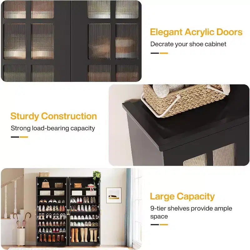 Lantine Tall Shoe Cabinet with Doors, 8-Tier Shoe Storage with Adjustable Shelves, Modern Shoe Rack Cabinet for Hallway, Closet, Living Room, White