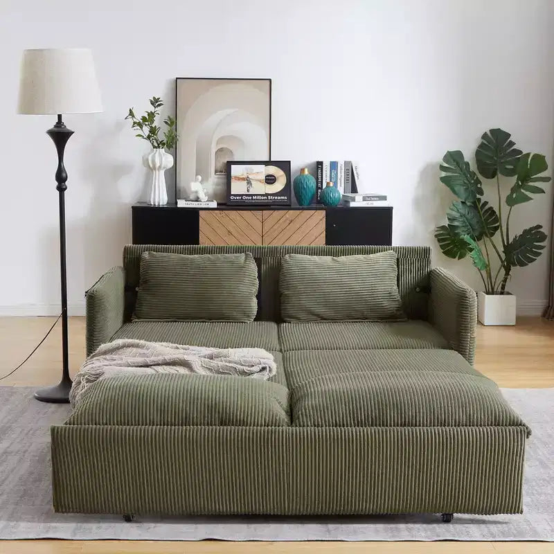 64.5 3-in-1 Convertible Corduroy Sleeper Sofa Bed with Pullout Bed