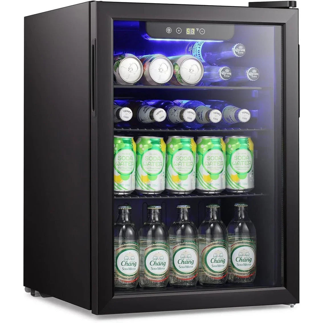 Minikoelkast voor 100 blikjes, drankkoelkast, wijnkoeler, doorzichtige glazen voordeur, klein touchscreen voor dranken - 2,6 cu. ft.