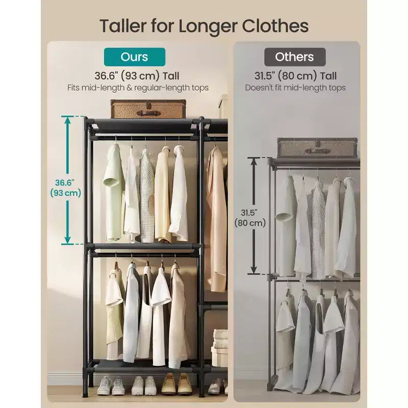 SONGMICS Clothes Rack, Heavy-Duty Wardrobe Closet Organizer with Hanging Rails and Shelves, Total Load 297 lb, Easy Assembly, Ink Black