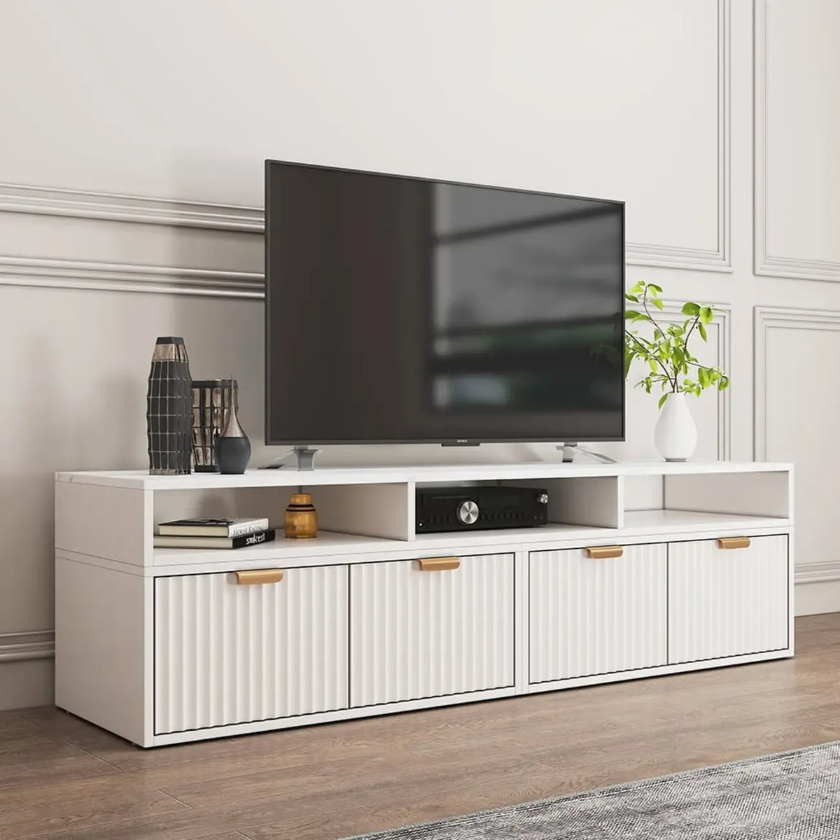 Modern White 2-Drawer Open Storage Corner TV Stand