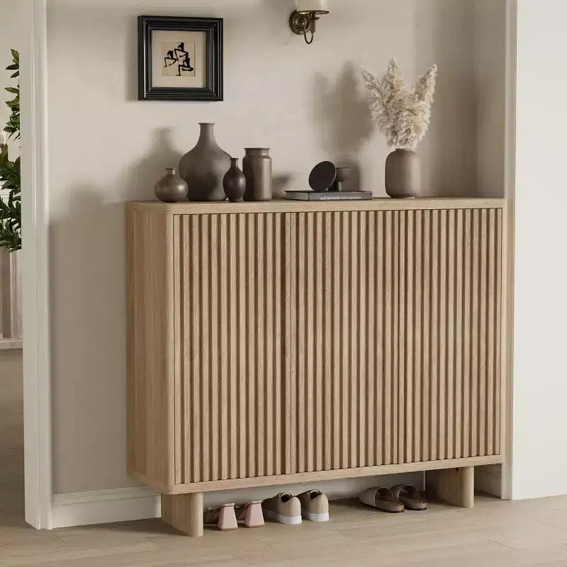 Acekool 46 Shoe Cabinet with Fluted Door, 5-Tier Storage Cabinet, Rustic Entryway Bench for Hallway, 41.5H