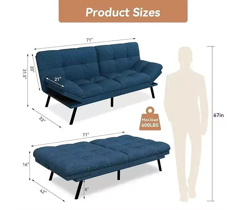 Verstellbares Futon-Schlafsofa mit abnehmbaren Armlehnen