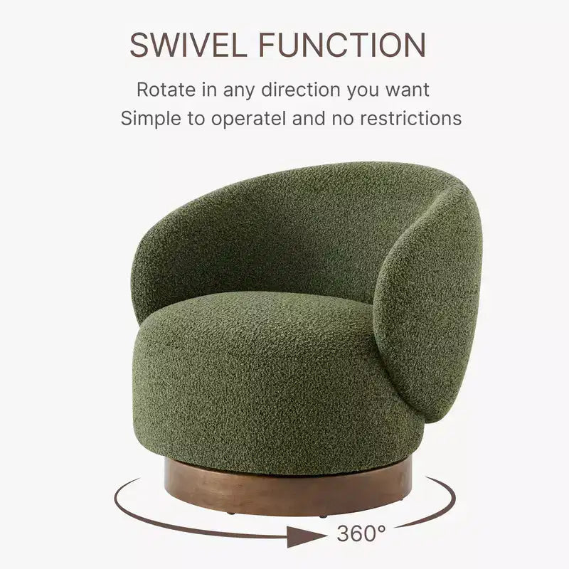 Poltrona barrel girevole imbottita d'accento Spruce&Spring con base in legno