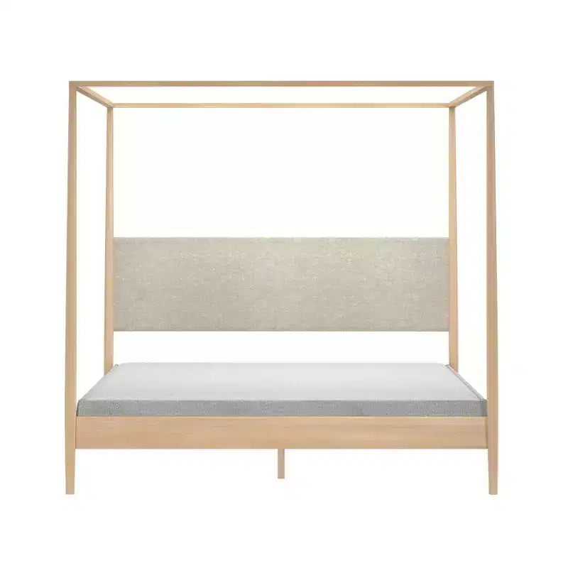 Letto king-size a baldacchino Harbor con testiera imbottita, biondo/Caffè svizzero (MD2411-01)