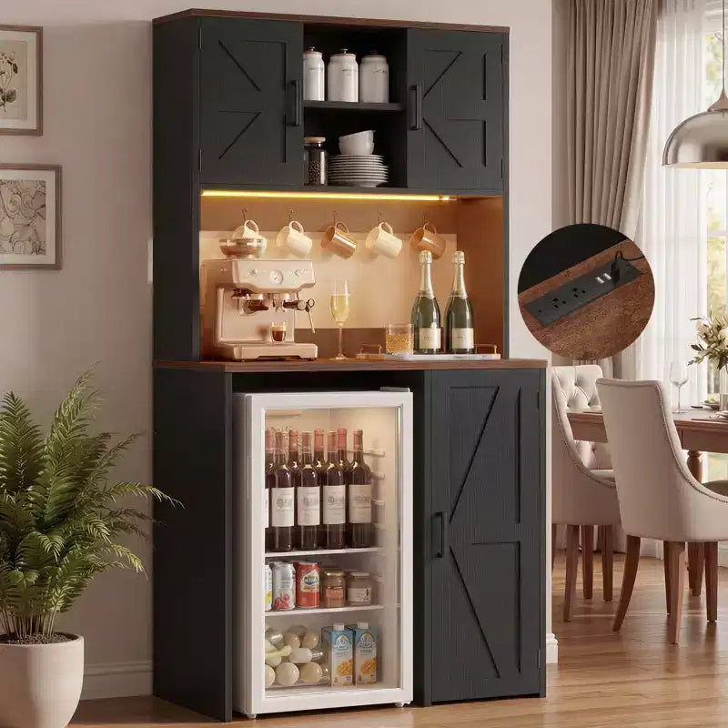 Mobile dispensa da cucina Besiost con spazio per mini frigorifero, mobile bar per caffè con ripiano contenitore