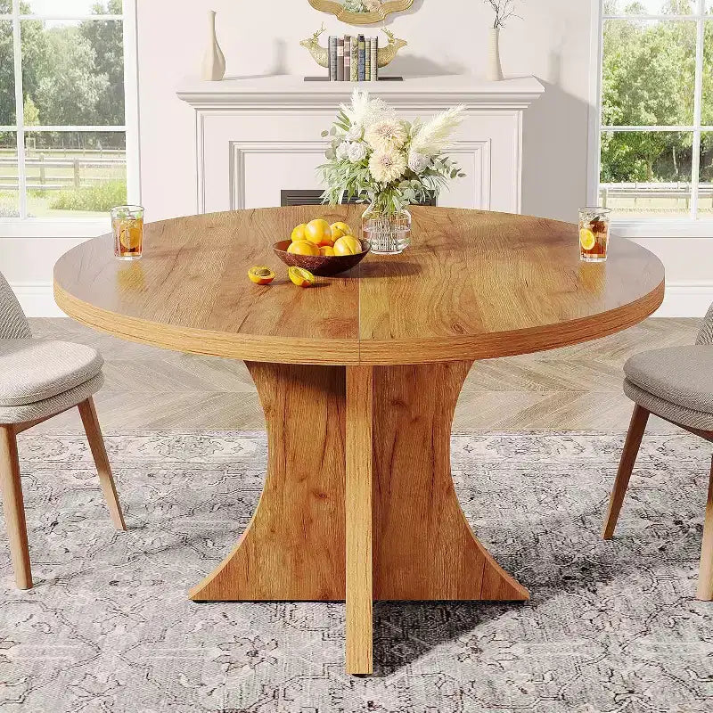 Lantine ronde eettafel van 47,24 inch voor 4-6 personen, landelijke keukentafel met voetstuk, kleine eettafel voor eetkamer en woonkamer, bruin