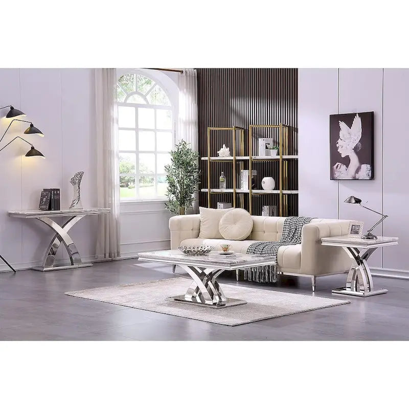 Table basse moderne rectangulaire de 48 po avec piètement en X, tables basses à piédestal pour salon