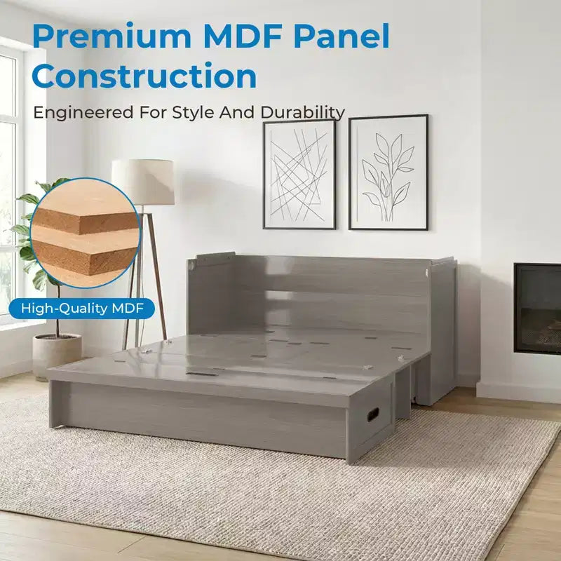 Mjkone Queen Size Convertible Murphy Cabinet Bed with USB Charging, Storage Drawers,No Mattress Included