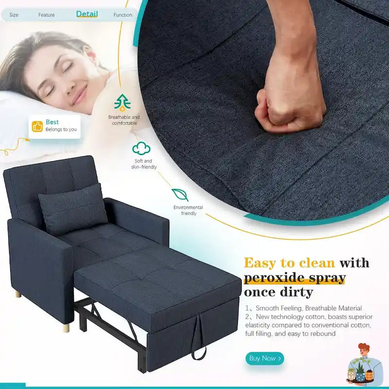 Sillón sofá cama 3 en 1 AECOJOY con almohada y respaldo convertible