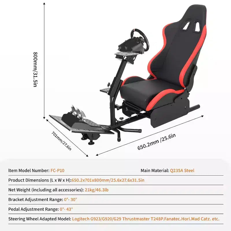 Katlanabilir Yarış Simülatörü Kokpiti, G29/G920/G923 için Ayarlanabilir Direksiyon Standı, Thrustmaster, Fanatec, Hori, Mad Catz ile Uyumlu, Ayarlanabilir Pedal Açısı