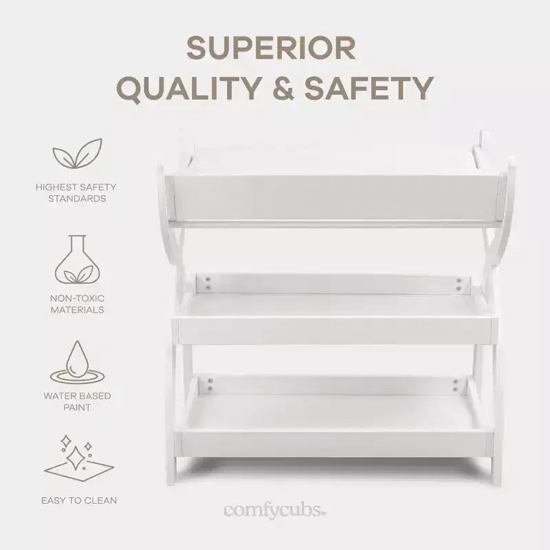 Comfy Cubs Baby Changing Table - Sturdy Wood Construction, Timeless Look with Two Open Shelves for Infant Essentials