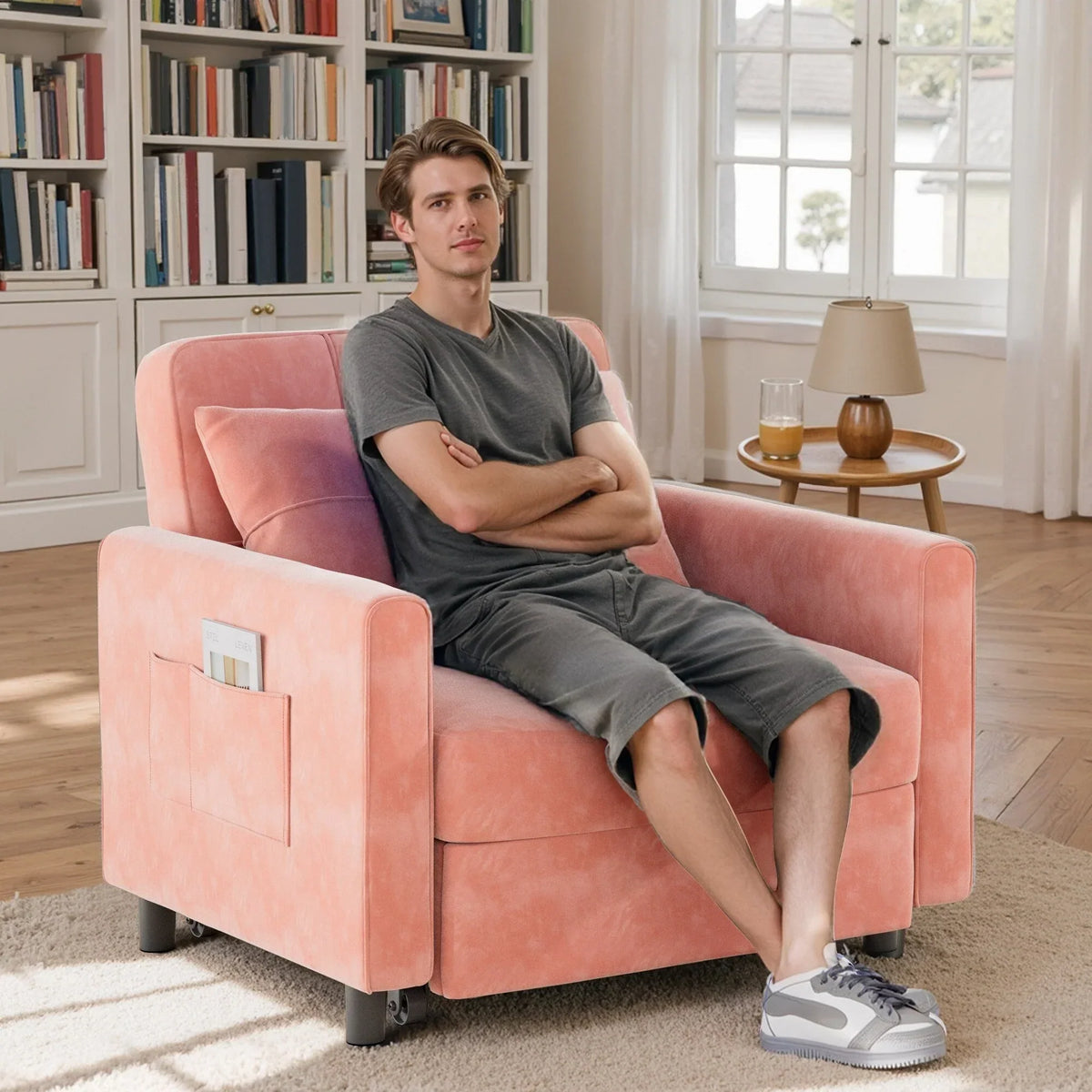 3-in-1-Schlafsofa mit verstellbarer Rückenlehne, ausziehbarer Sessel, umwandelbares Klappbett fürs Wohnzimmer