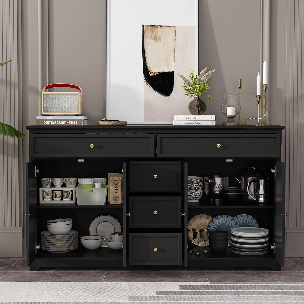 Credenza buffet bianca da 59.1'' in stile moderno di metà secolo, contemporanea e laccata