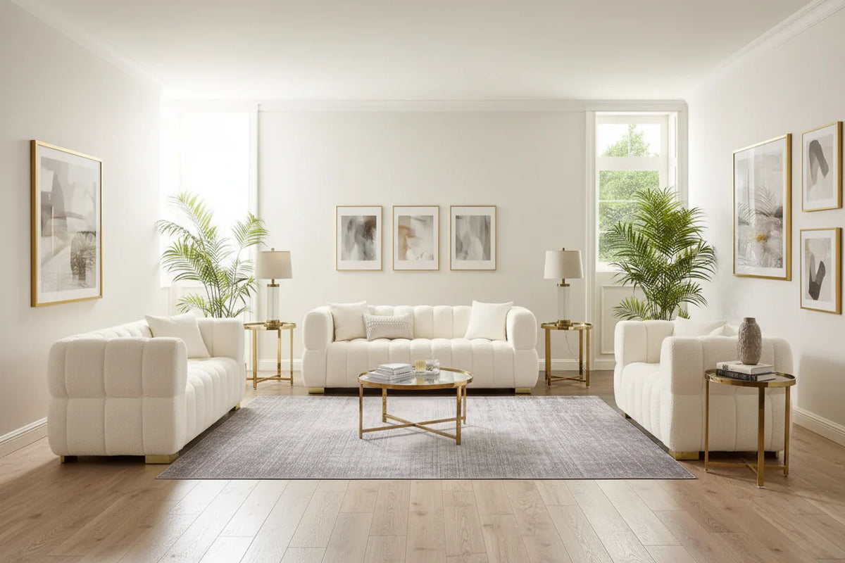 85 Modern Waffle Fabric Couch, Leisure Comfortable Sofa