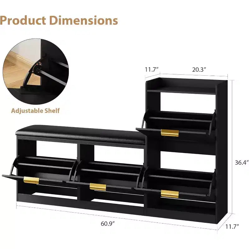 Szafka na buty z ławką i 4 uchylnymi szufladami – wąski organizer do przedpokoju na 35–40 par