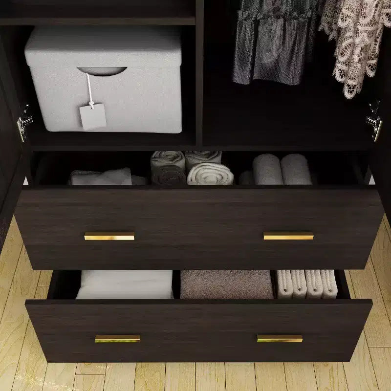 Armoire Hitow à portes miroirs avec deux tiroirs et rangement compartimenté