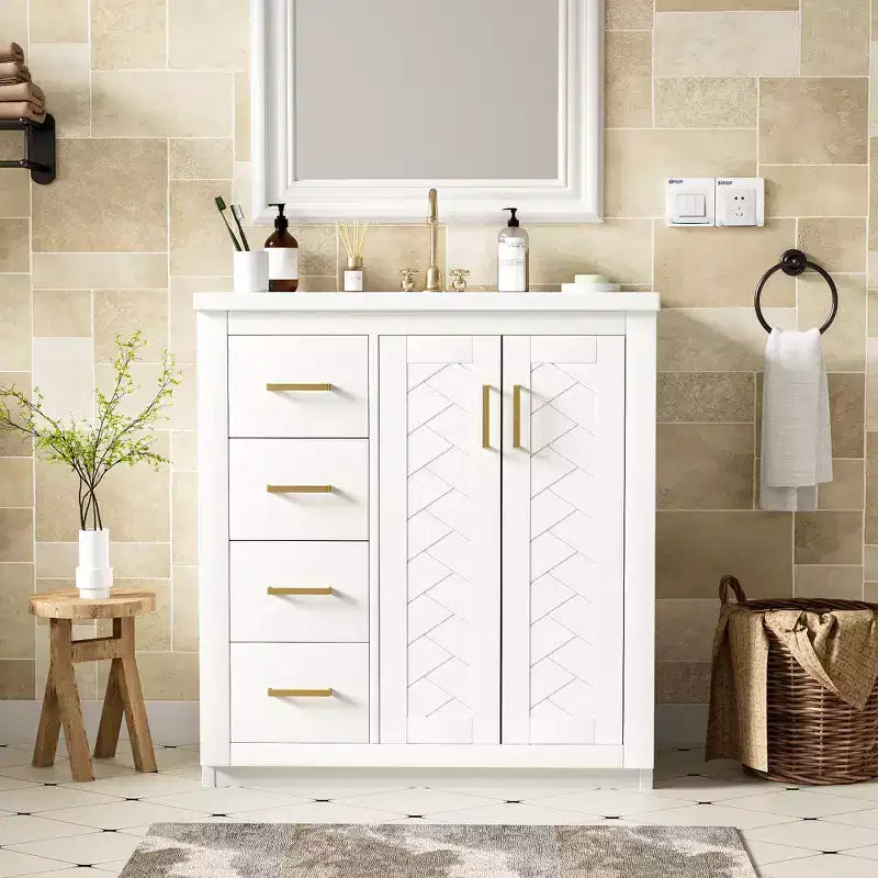 30-Zoll-Badezimmer-Waschtisch mit einem Waschbecken, Schrank und 3 Schubladen – Schwarz / Blau / Grün / Indigo / Weiß